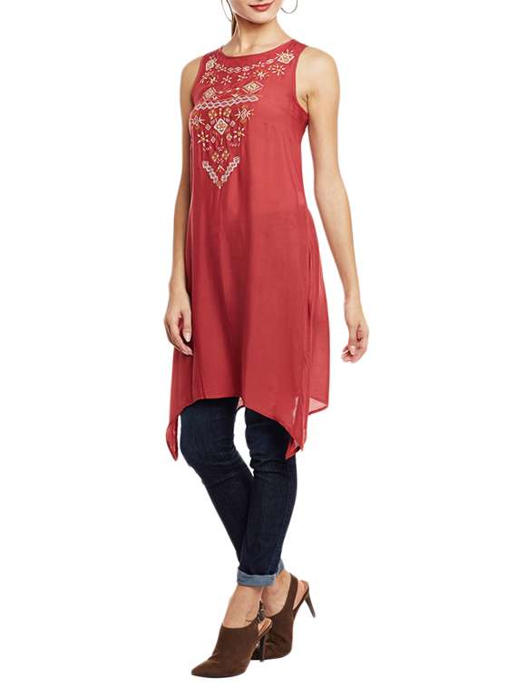 red viscose embroidered tunic - 14868044 -  Standard Image - 1