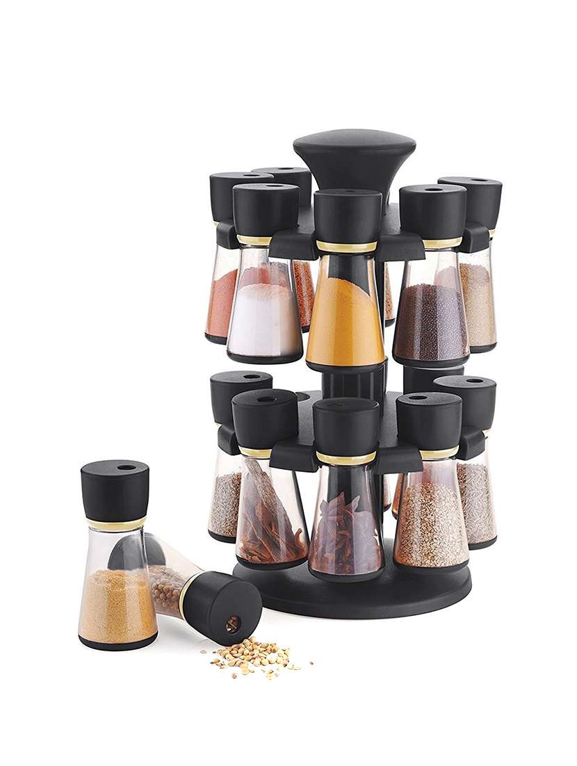 16-jar black revolving spice rack or masala box