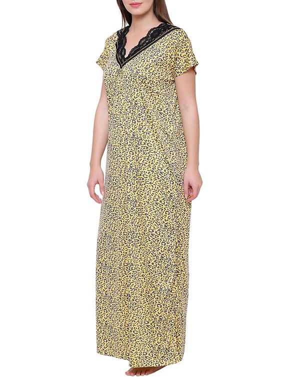 yellow hosiery nightwear gown - 14870726 - Standard Image - 1