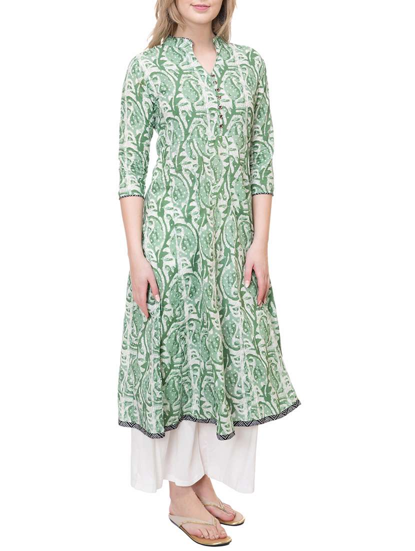 green cotton flared kurta