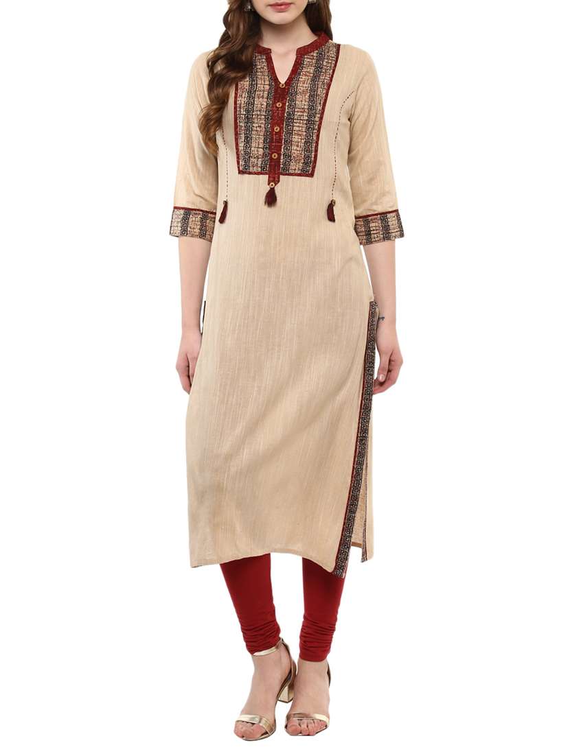 beige cotton straight kurta