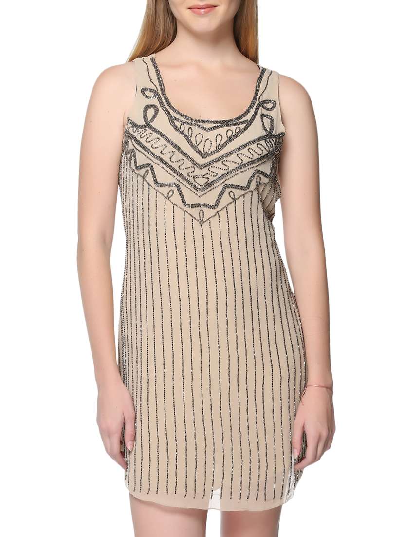 beige embellished shift dress - 14880286 -  Standard Image - 1