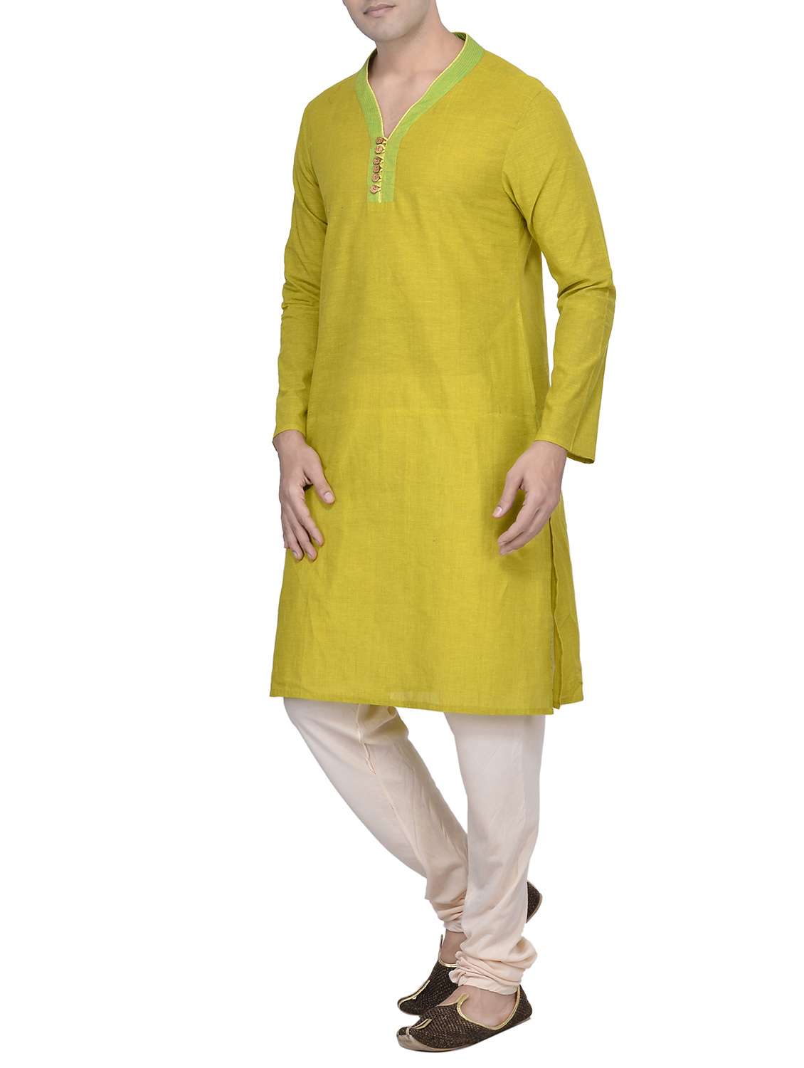 yellow cotton long kurta - 14880701 -  Standard Image - 1
