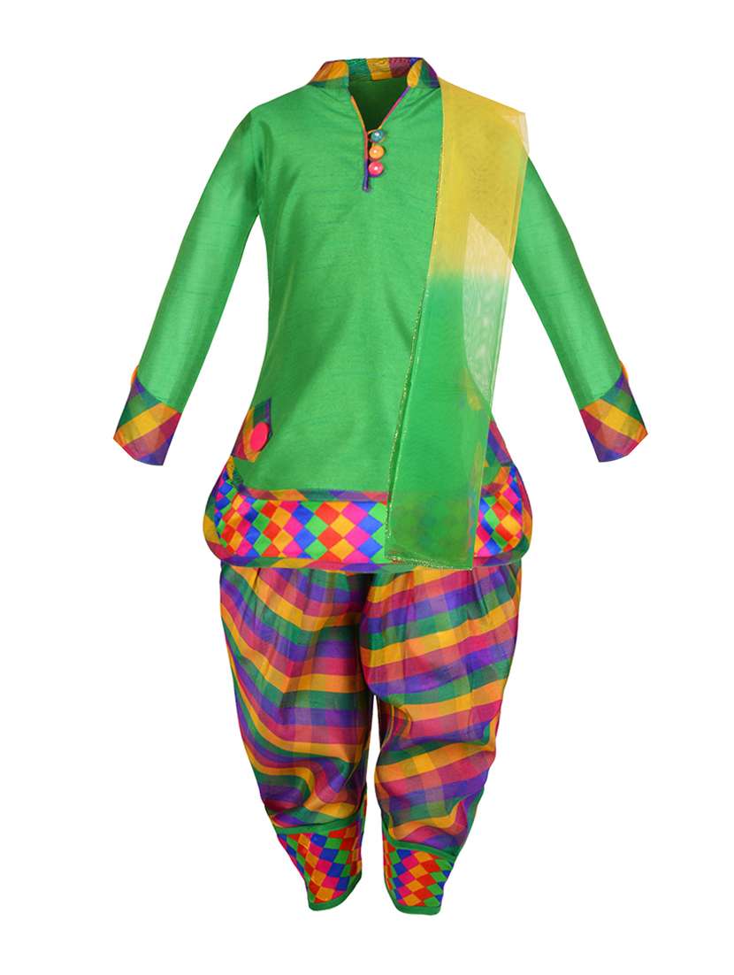 green silk blend  suit set