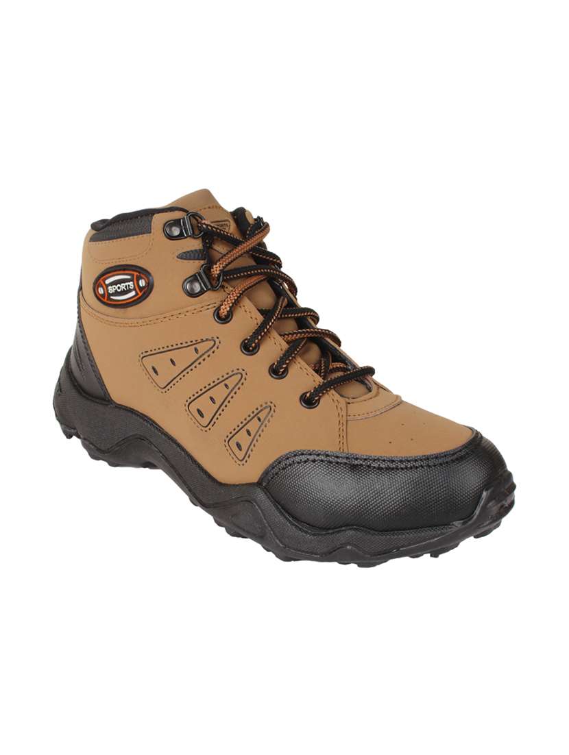 men brown leatherette trekking shoe