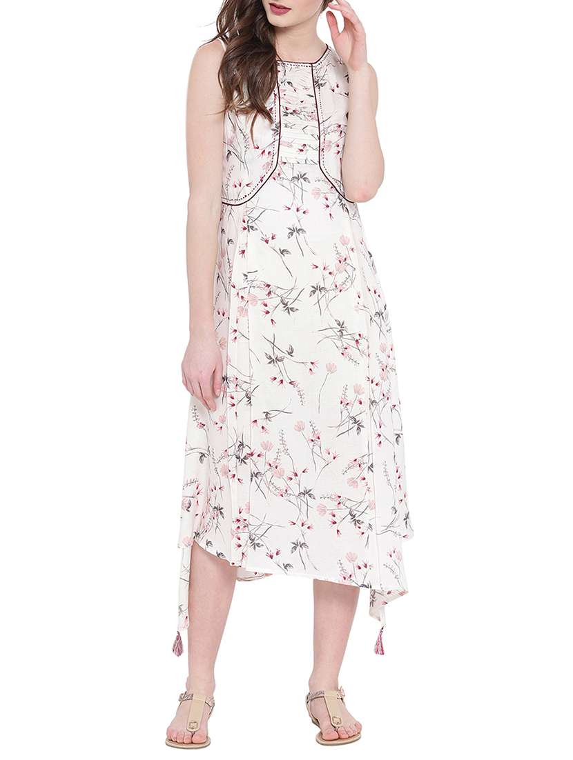 white printed a-line dress