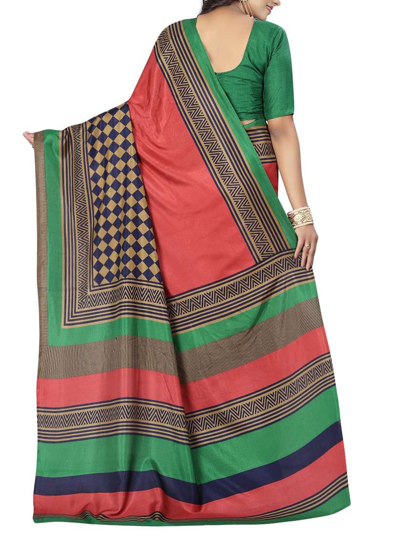 red silk printed saree with blouse - 14881864 -  Standard Image - 1