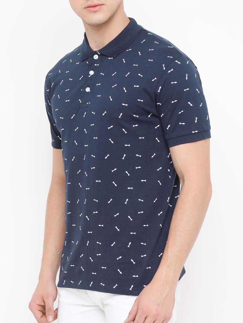 navy blue all over print polo t-shirt - 14882333 -  Standard Image - 1