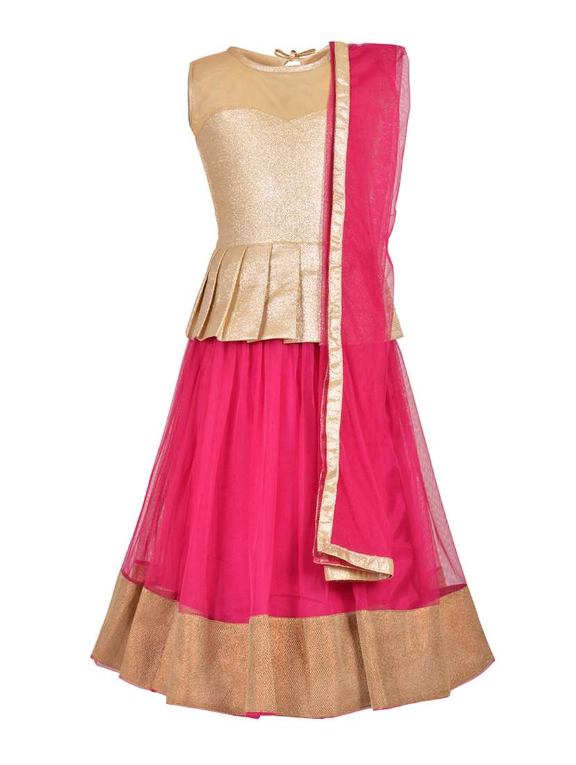 pink satin lehnga choli
