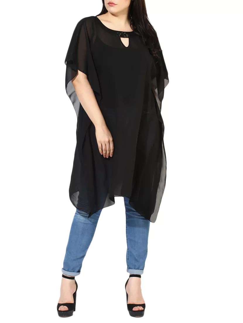 sequined neck asymmetric hem plus kaftan