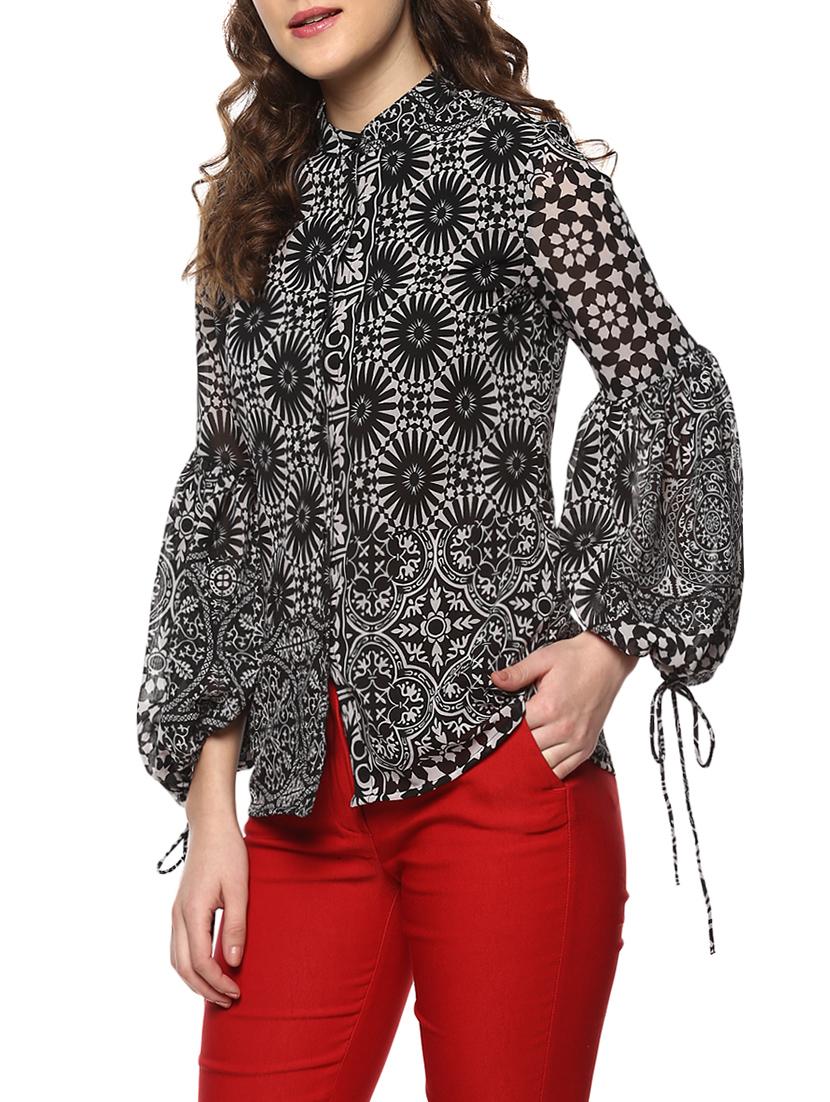 black printed bishop sleeved regular fit  top - 14884819 -  Standard Image - 1