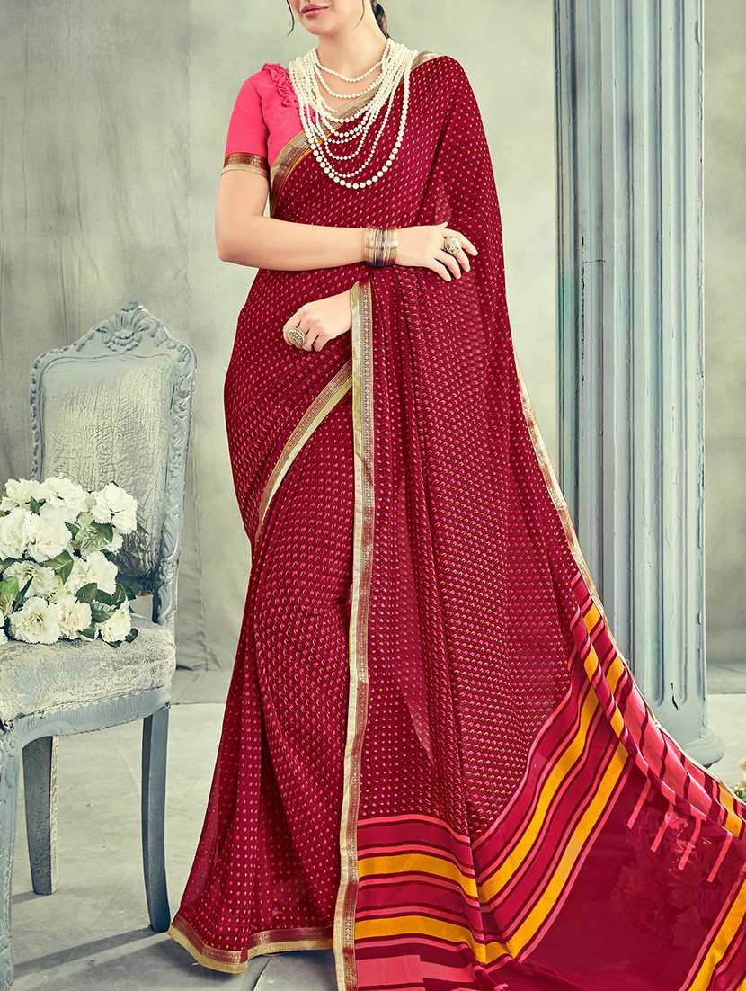maroon georgette printed saree with blouse
