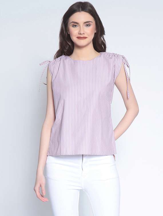 ruched detail striped top
