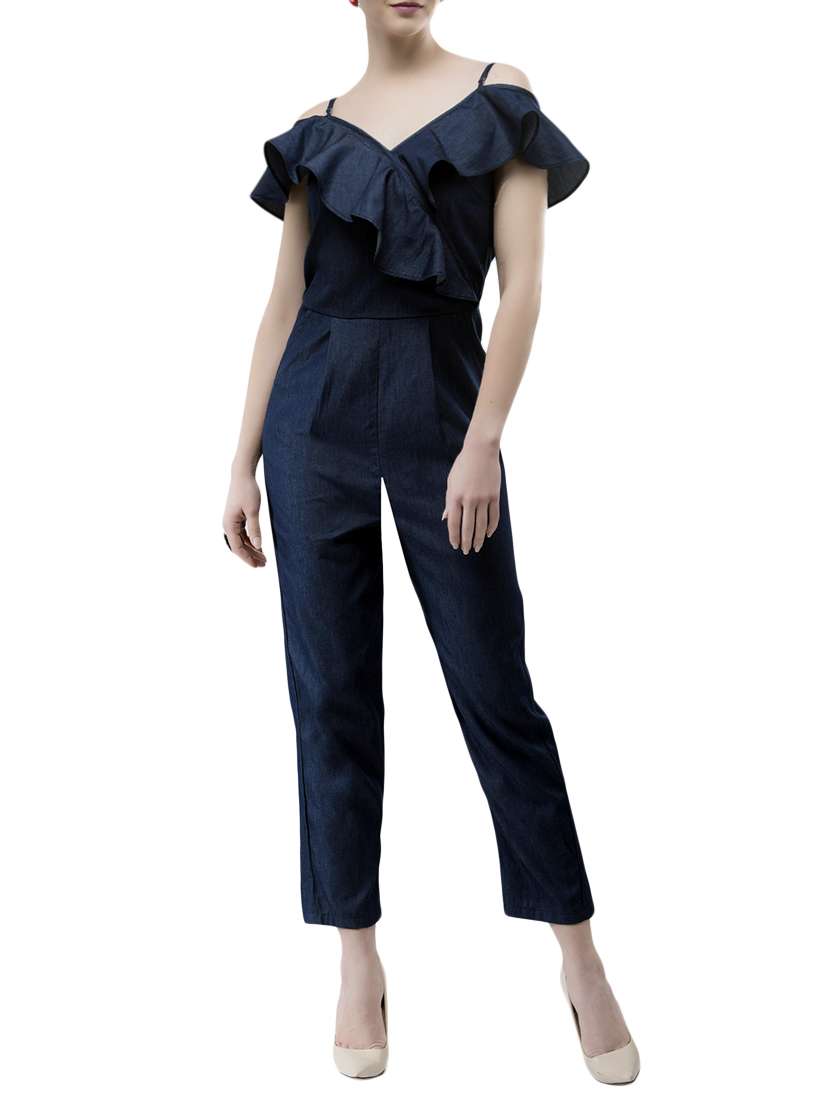 ruffled front full leg jumpsuit
