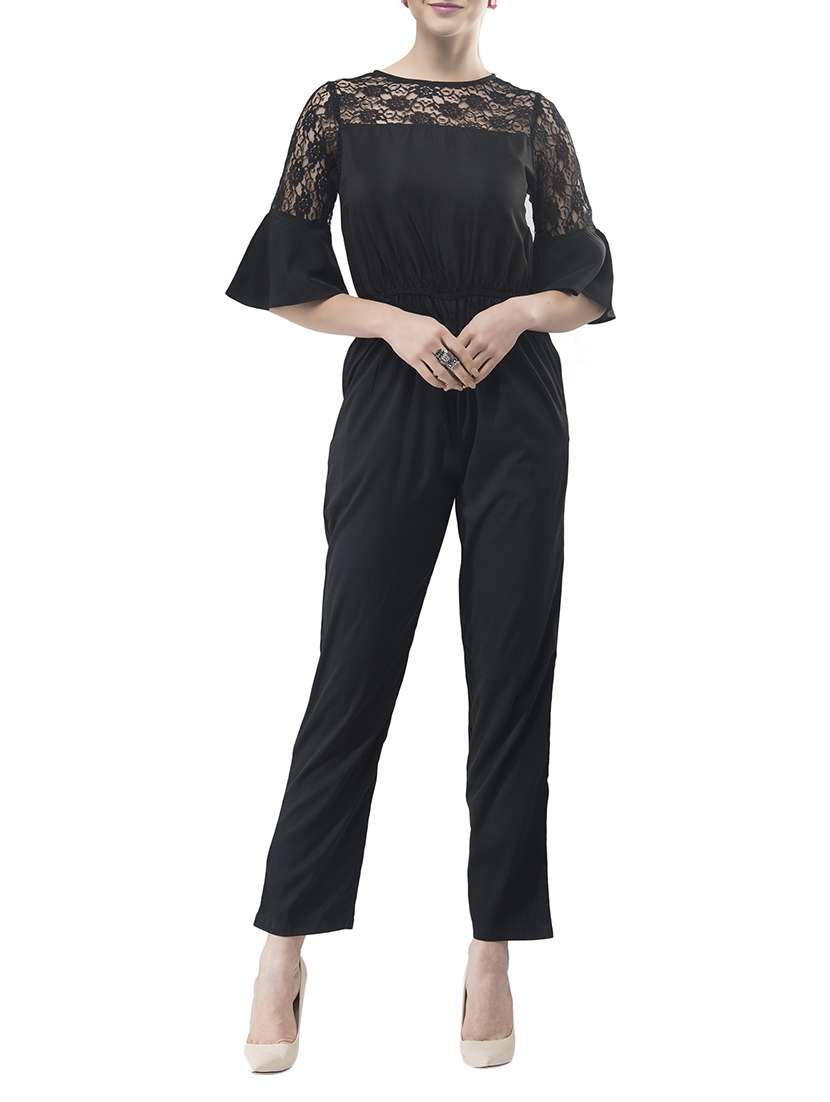 laced panel full leg jumpsuit