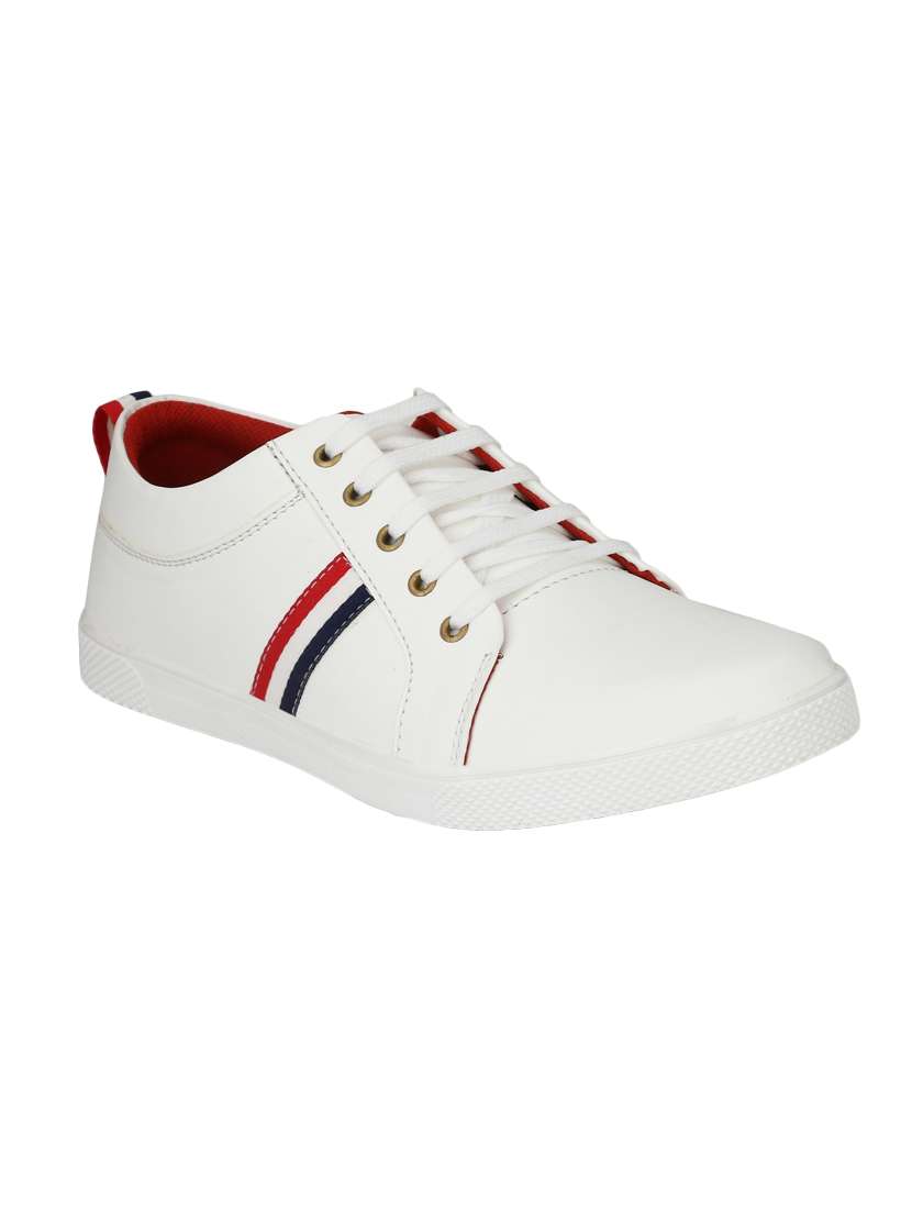 white leatherette lace up sneaker