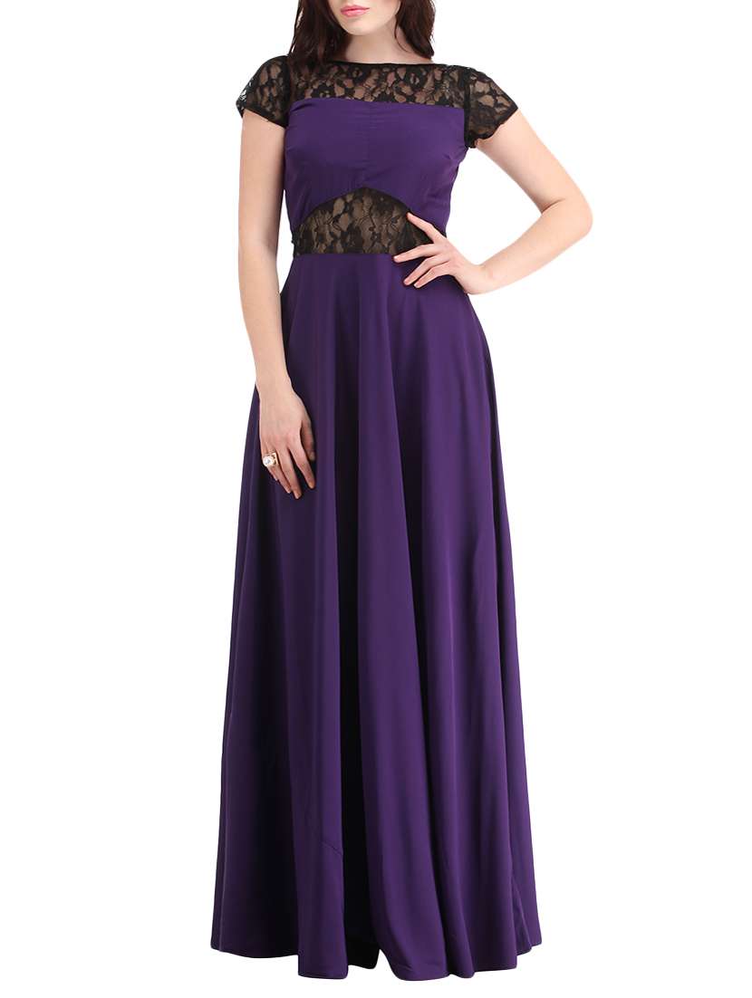 lace panel back bow gown