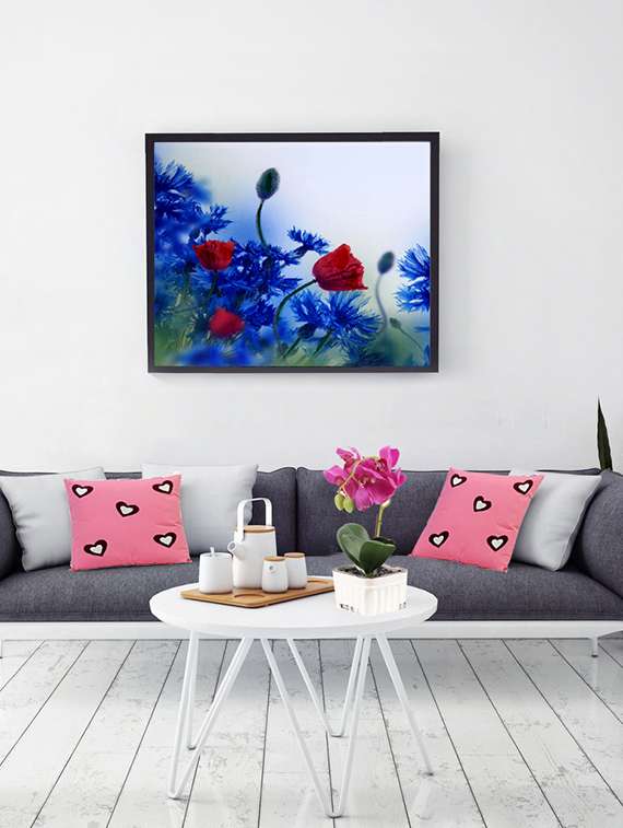 deep red & blue hues floral canvas painting