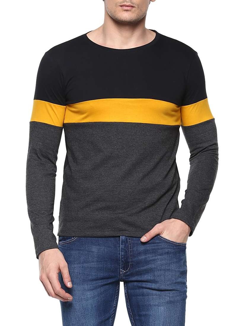 grey cotton color block t-shirt