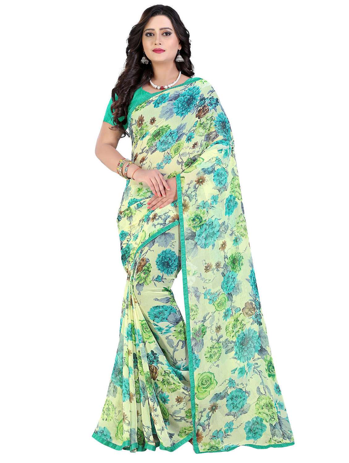 floral printed saree with blouse
