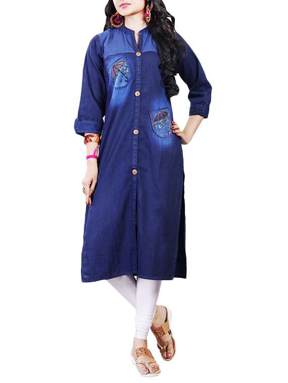 blue denim straight kurta