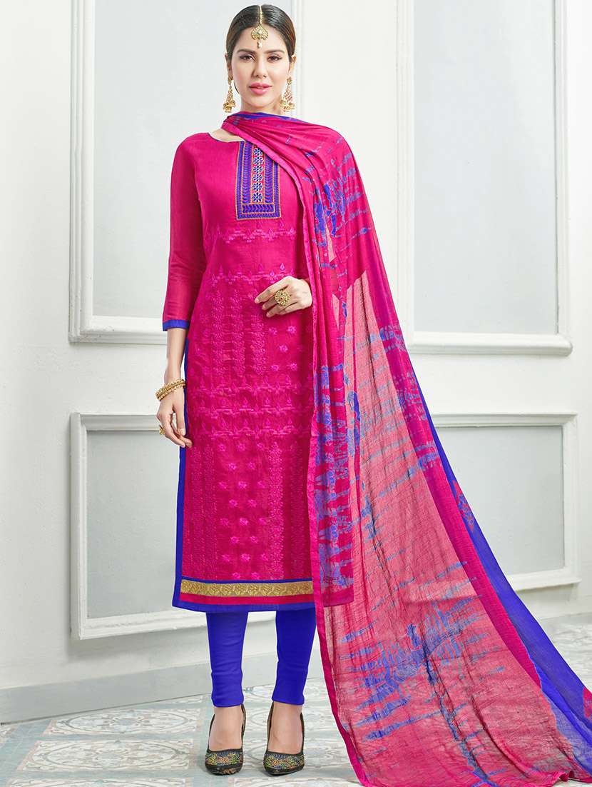 pink chanderi cotton unstitched suit