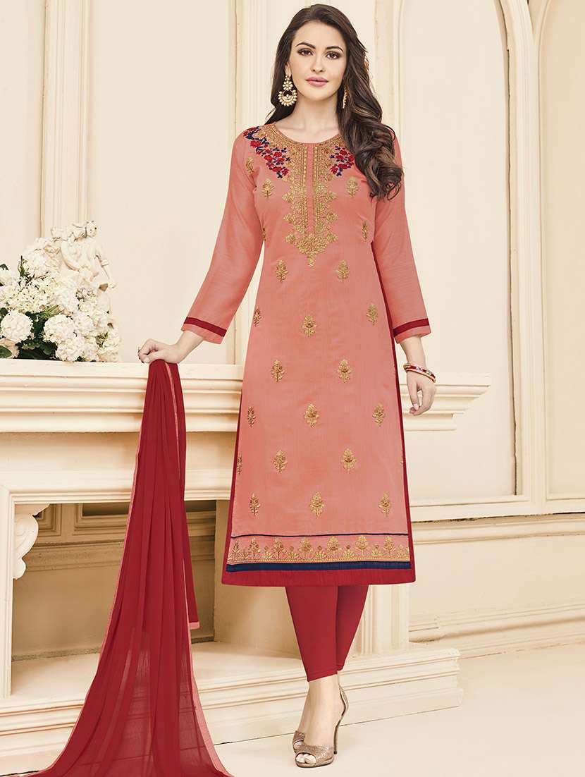 peach cotton unstitched suit