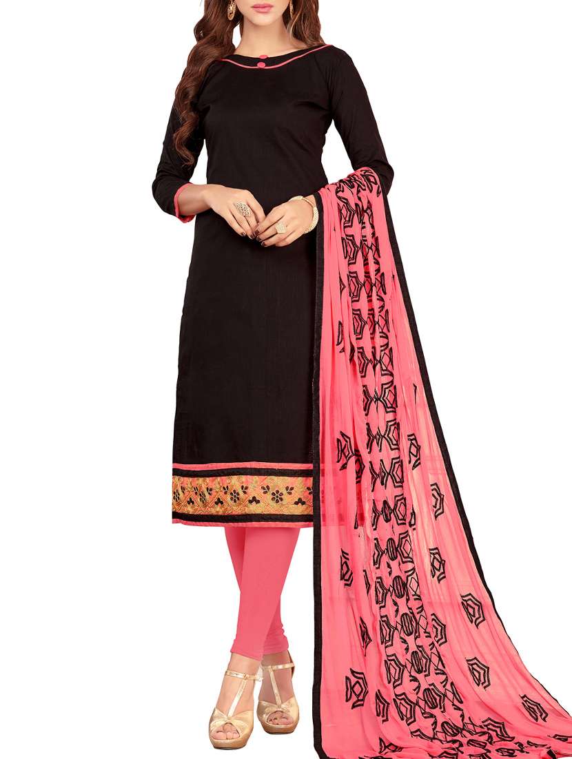 black cotton unstitched churidaar suit
