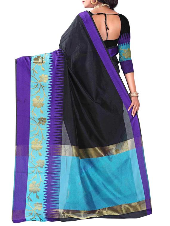 black cotton saree with blouse - 14907928 -  Standard Image - 1