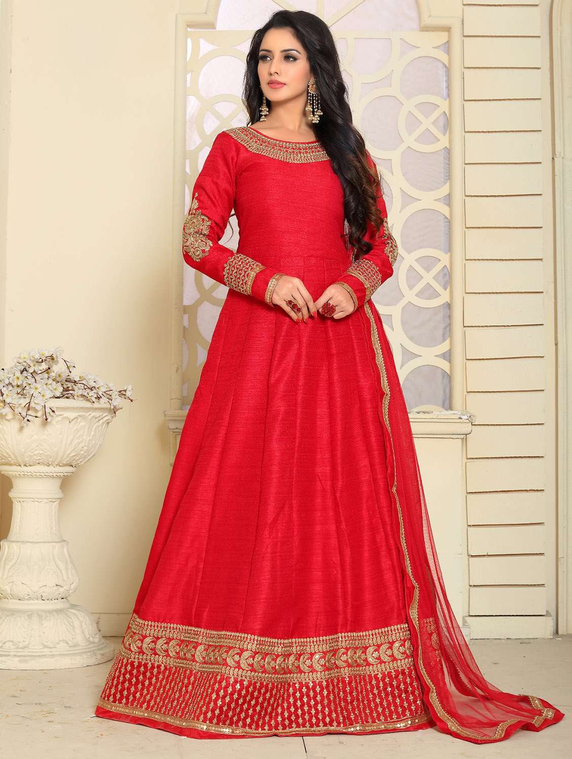 Embroidered semi-stitched anarkali suit