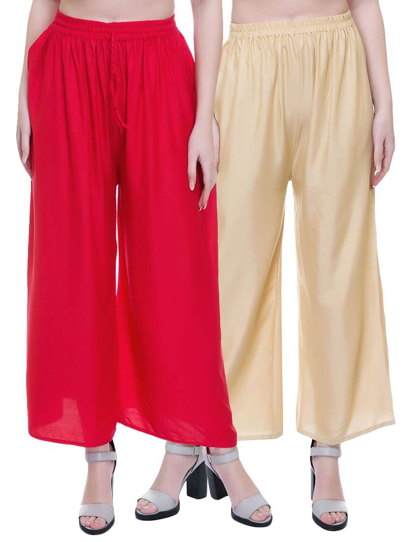 set of 2 multi colored solid palazzo