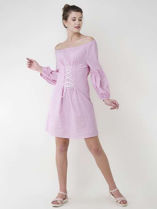 pink cotton off shoulder dress - 14913016 -  Standard Image - 0