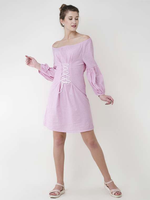 pink cotton off shoulder dress - 14913016 -  Zoom Image - 0