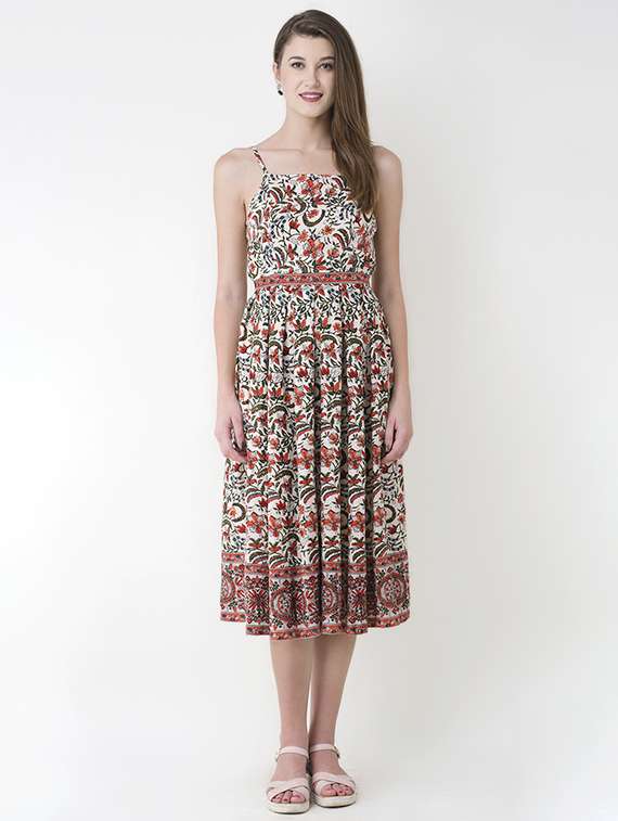 red printed a-line dress