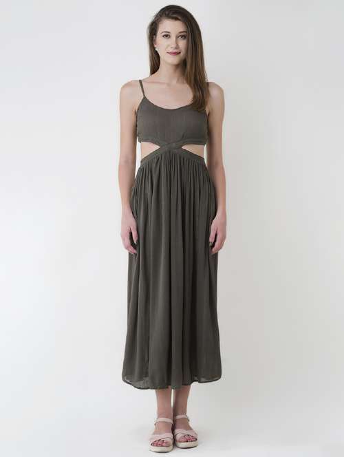 olive solid maxi dress - 14913020 -  Standard Image - 0