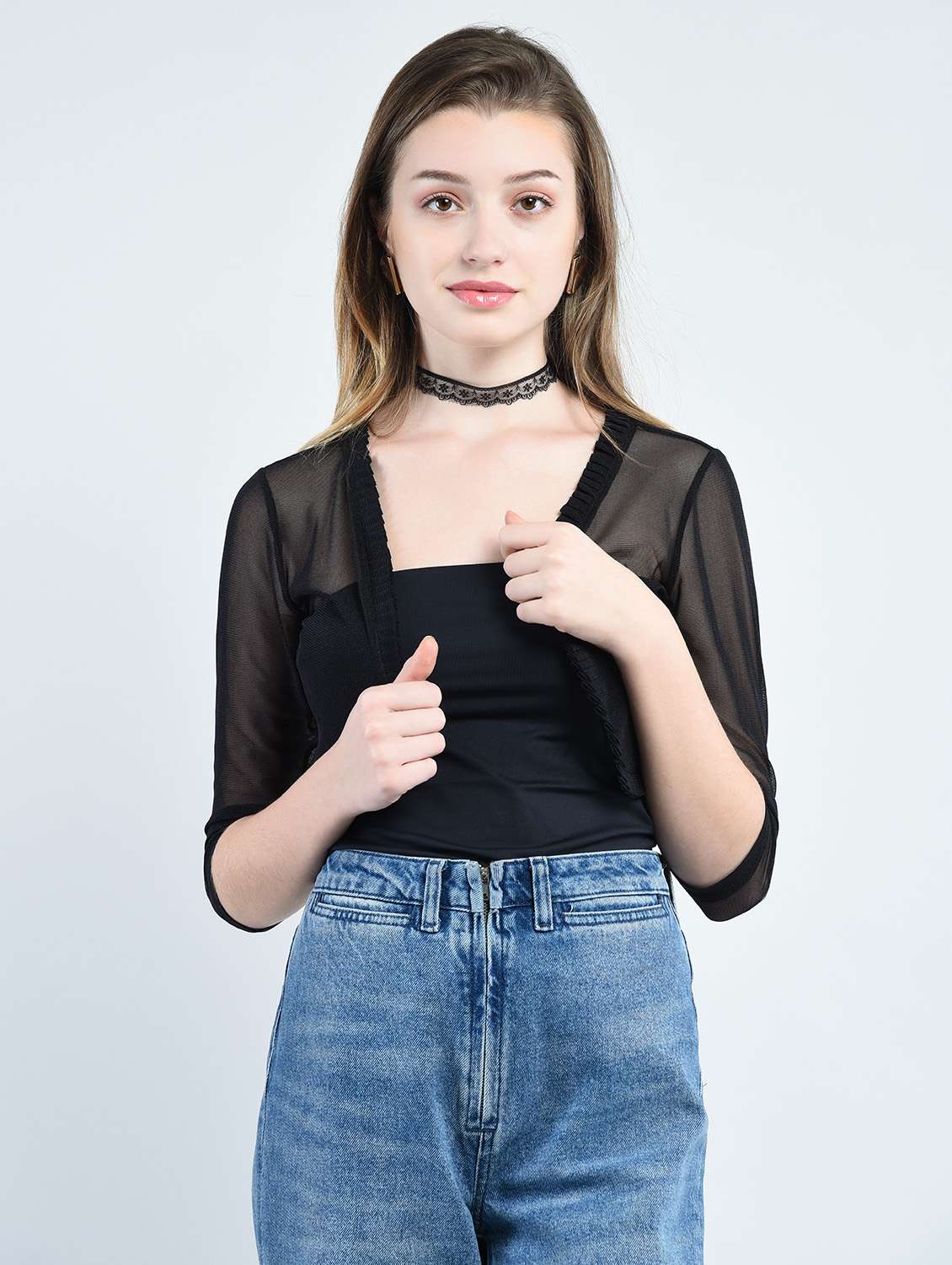 black solid net shrug