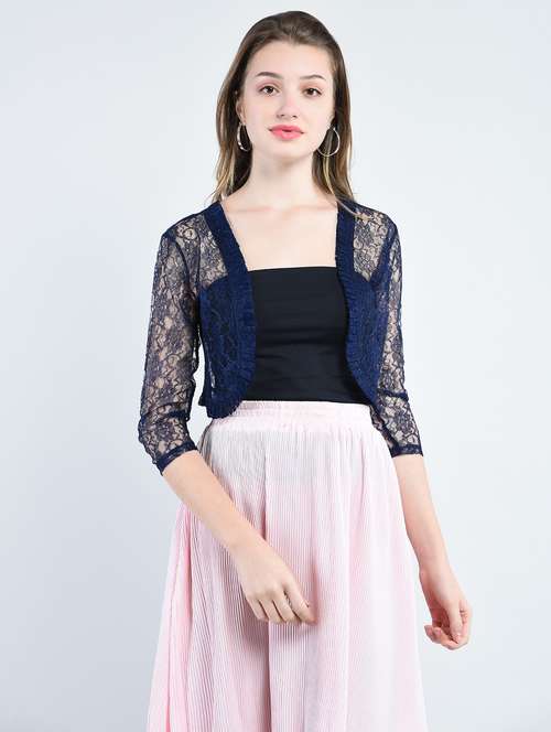 navy blue net short shrug - 14914180 -  Standard Image - 0