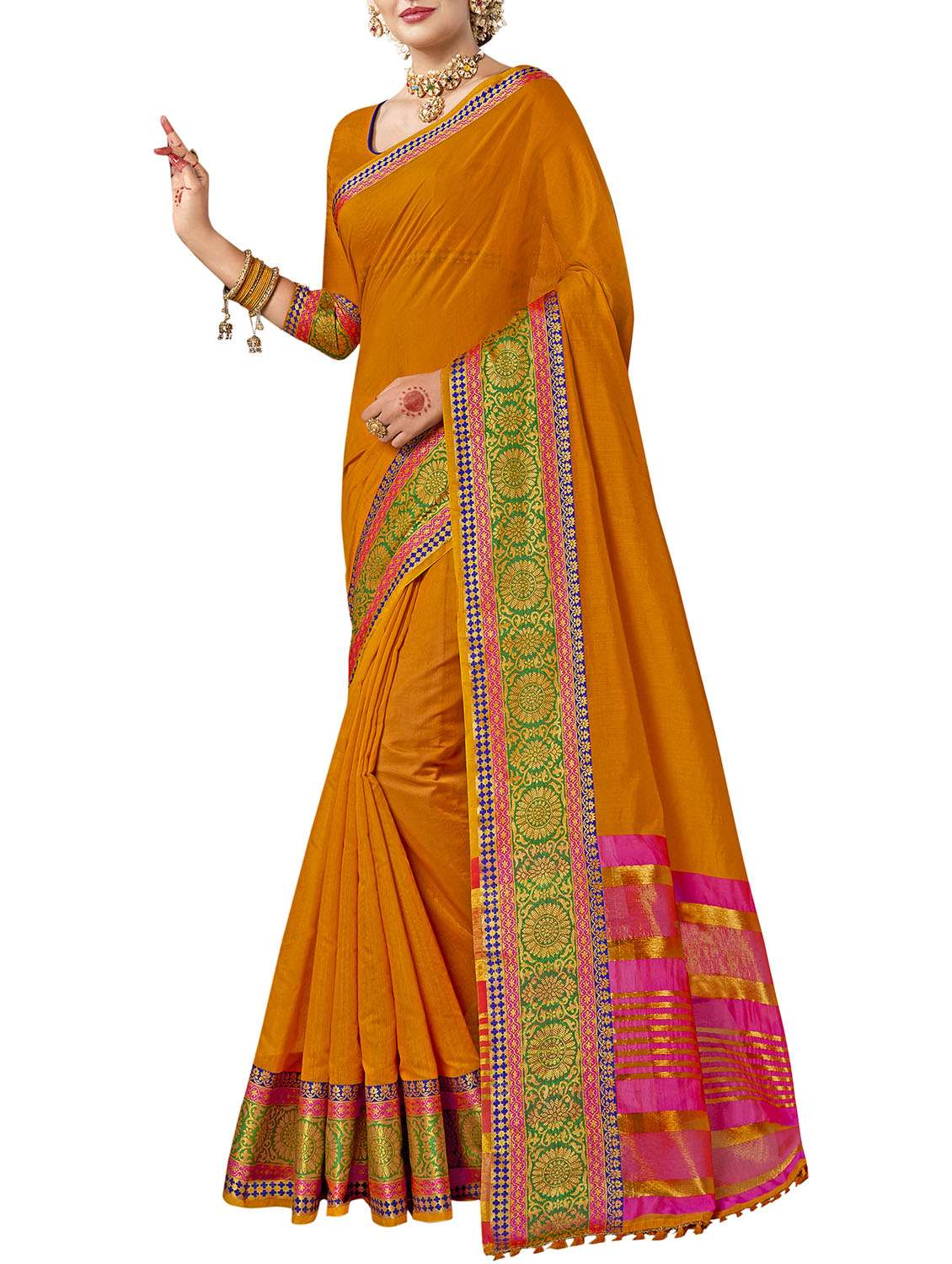 orange cotton silk bordered saree with blouse