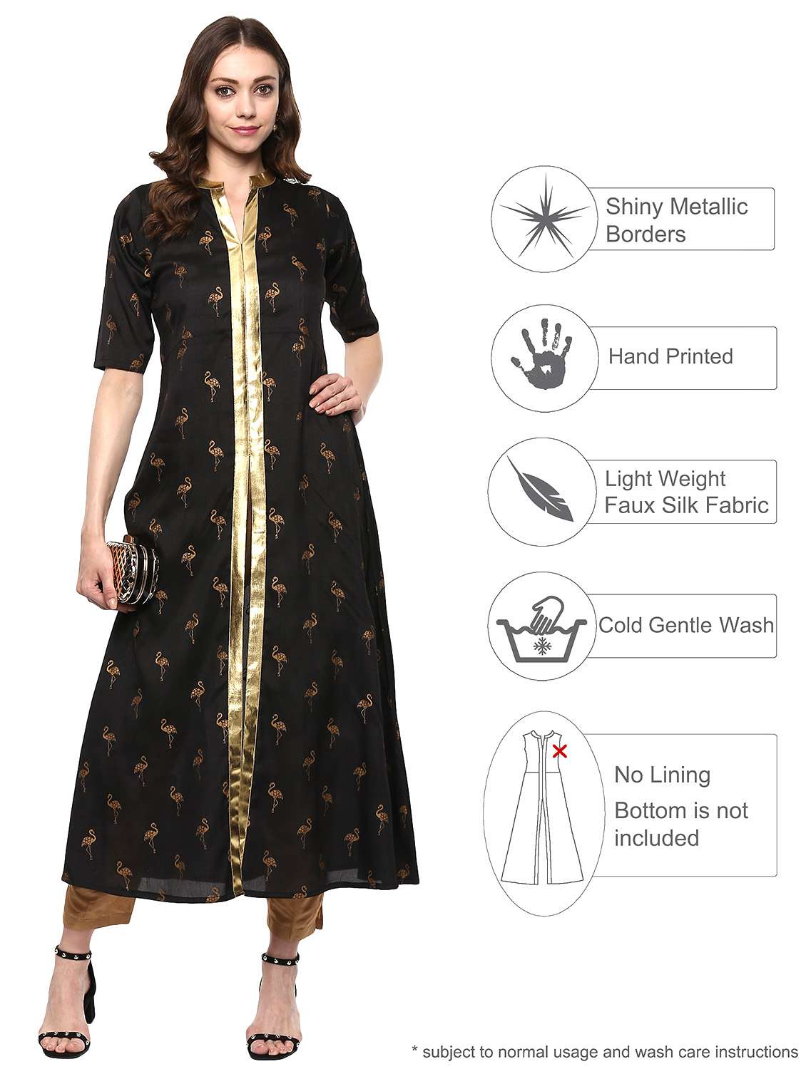 black synthetic a-line kurta - 14920020 -  Standard Image - 1