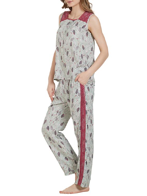 lace detail top with pajama set - 14921216 - Standard Image - 1