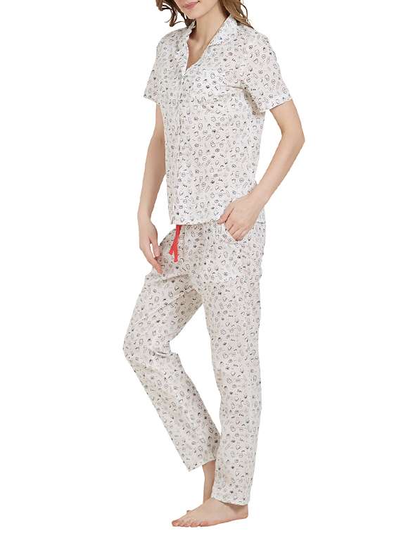 white printed sleepwear pajama set - 14921218 -  Standard Image - 1