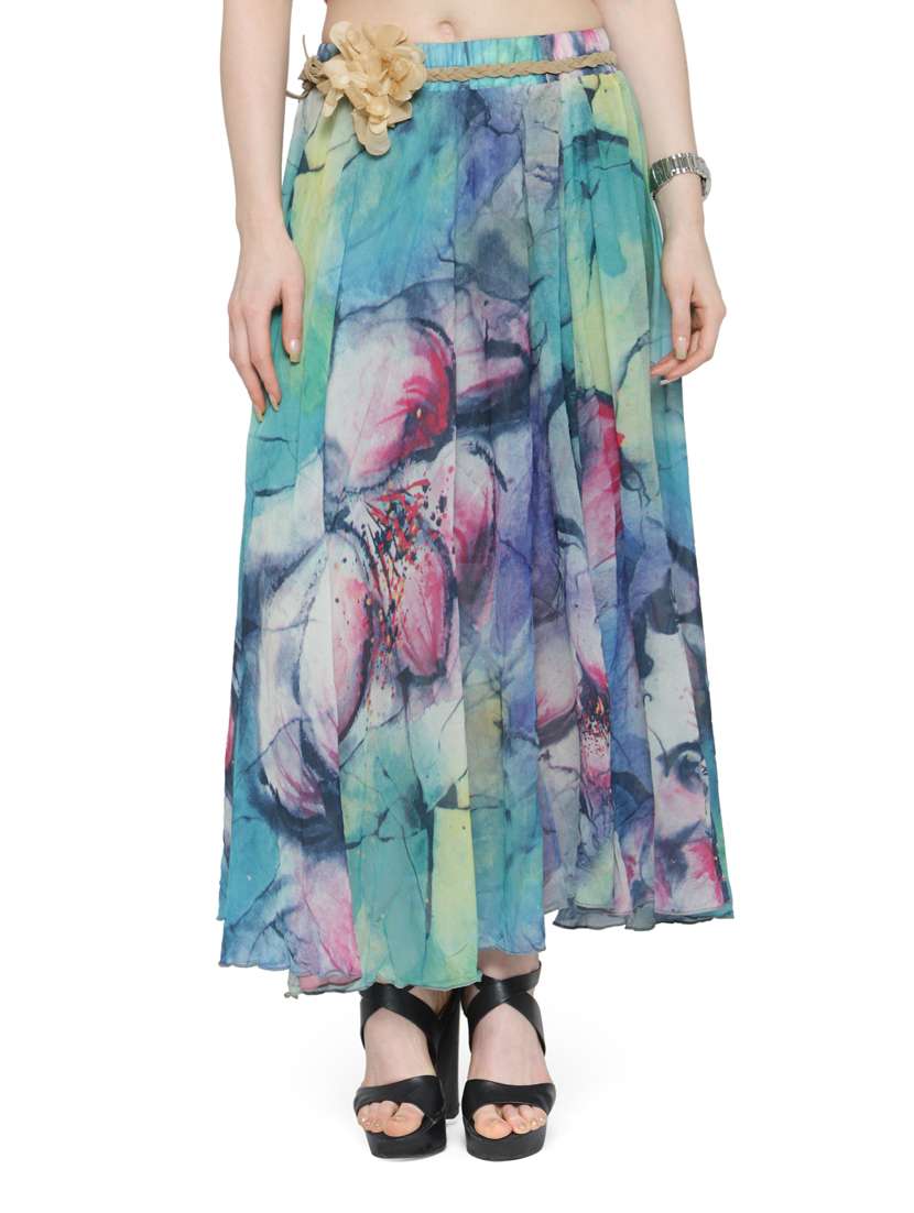 multi colored chiffon maxi skirt