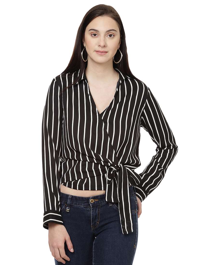striped wrap polyester top