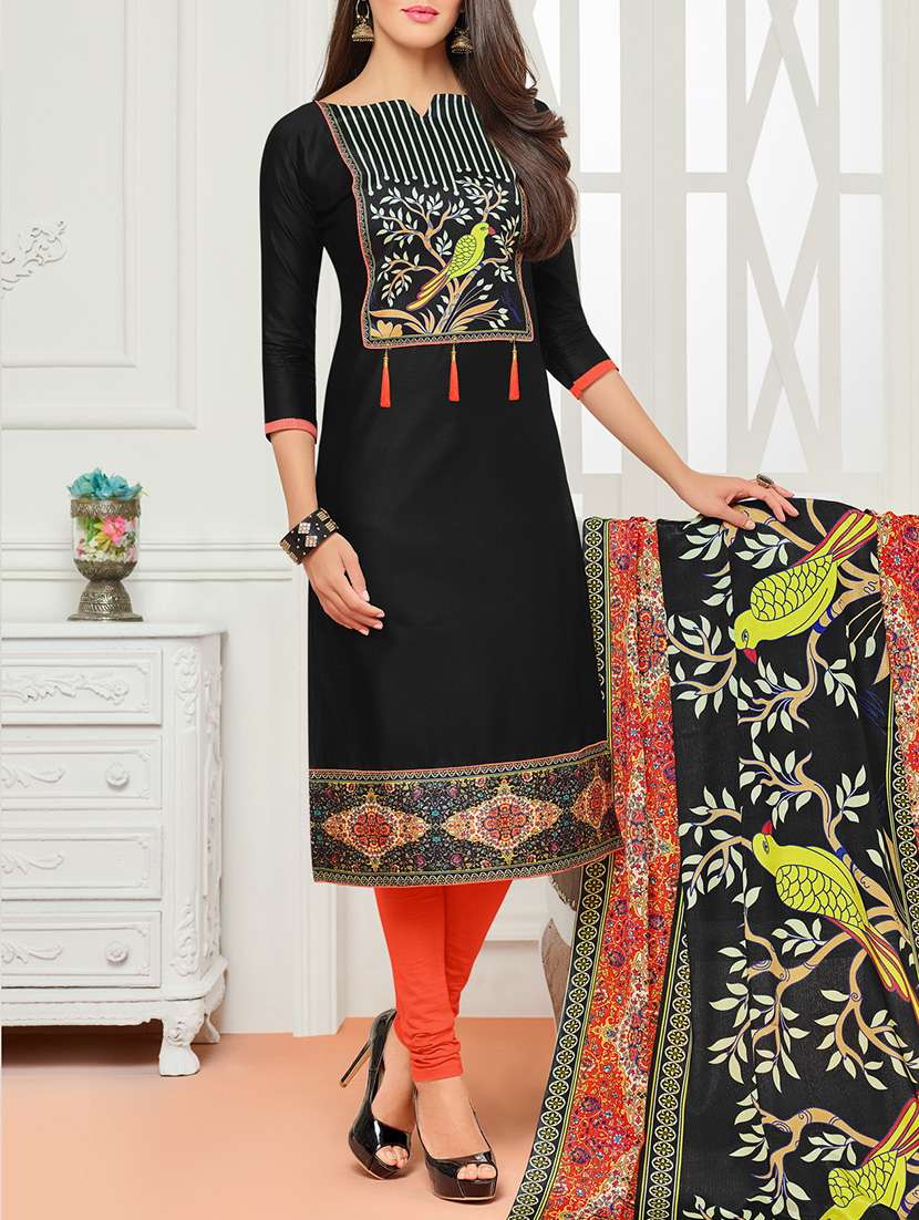 embroidered unstitched churidaar suit