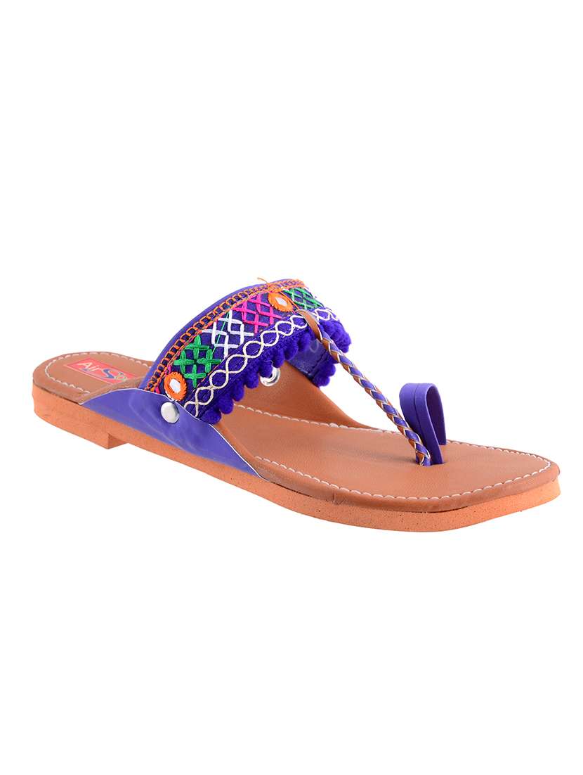 purple fabric ethnic kolhapuris