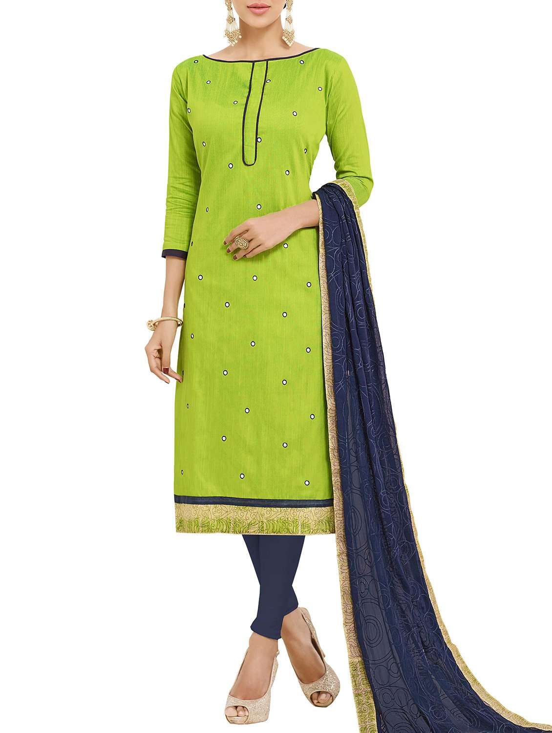 mirror work semi-stitched churidaar suit