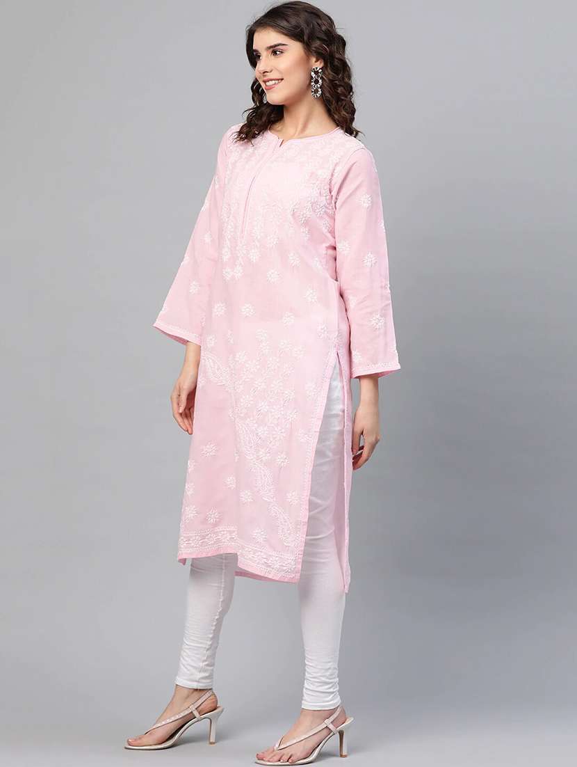 pink lucknowi chikankari straight kurta - 14929159 -  Standard Image - 1