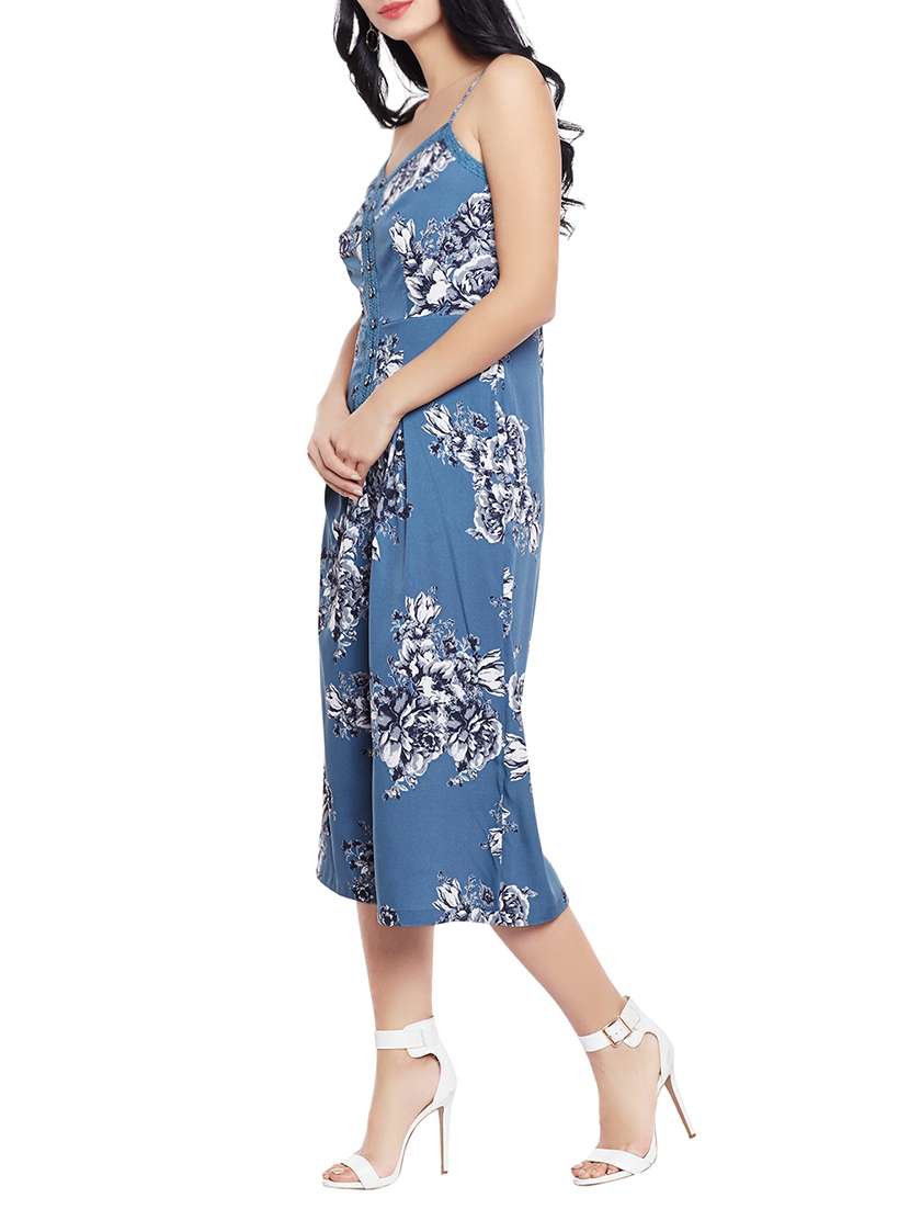 blue printed 3/4 jumpsuit - 14929423 -  Standard Image - 1