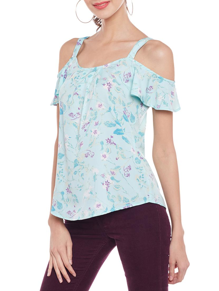 light blue cold shoulder top - 14929433 - Standard Image - 1