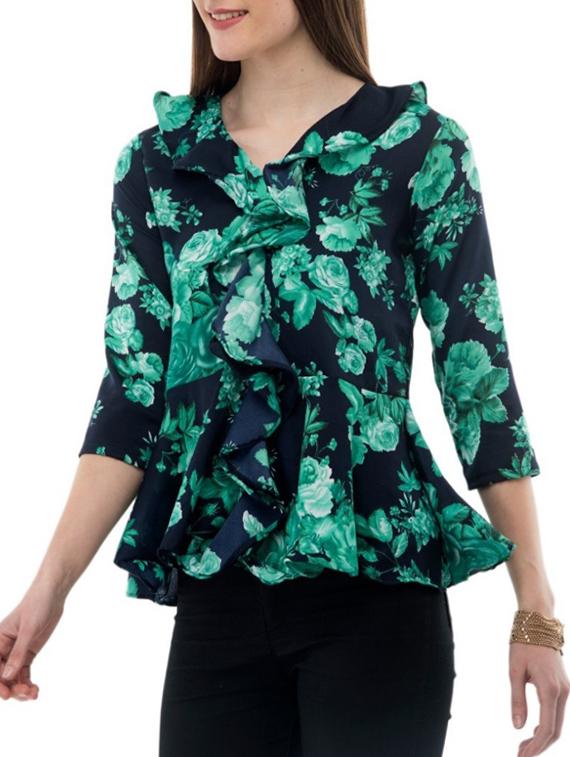 green printed crepe ruffle top - 14930585 - Standard Image - 1